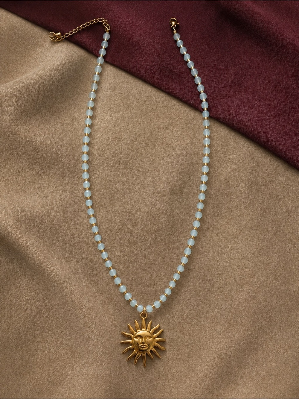 Golden Sun Pendant Necklace with Pale Aqua Beads - Picture 8 of 8